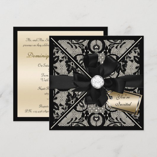 Floral Lace Einladung mit Diamond Bow (Vorne/Hinten)
