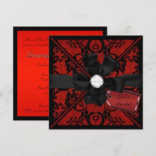 Floral Lace Einladung mit Diamond Bow (Vorne/Hinten)