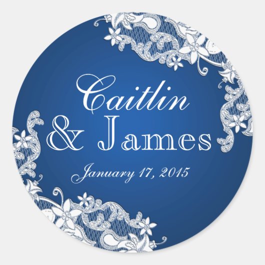 Floral Lace Sapphire Blue Runder Aufkleber (Vorderseite)