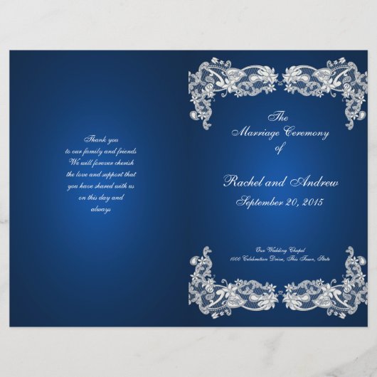 Floral Lace Sapphire Blue Wedding Program (Vorderseite)
