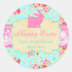 Floral Lace Shabby Chic Happy Oaster Personalisier Runder Aufkleber