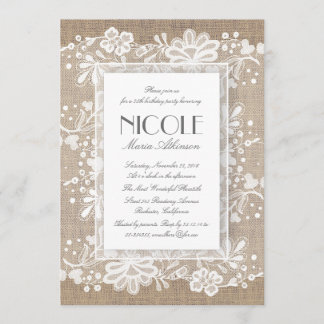 Floral Lace und Burlap Elegante Geburtstagsparty Einladung