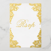 Floral Lace Wedding RSVP Real Gold Folieneinladung (Vorderseite)