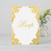 Floral Lace Wedding RSVP Real Gold Folieneinladung (Stehend vorne)