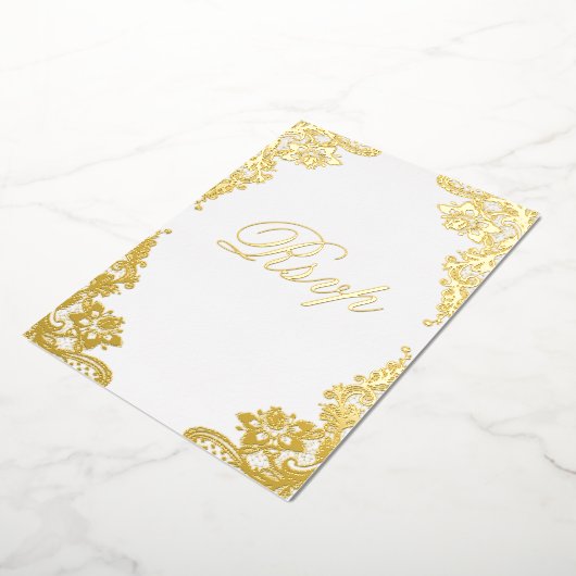 Floral Lace Wedding RSVP Real Gold Folieneinladung (Gedreht)