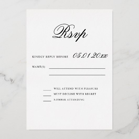 Floral Lace Wedding RSVP Real Gold Folieneinladung (Rückseite)