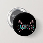 Floral Lacrosse Crossed Sticks LAX Girly Aquamarin Button (Vorne & Hinten)
