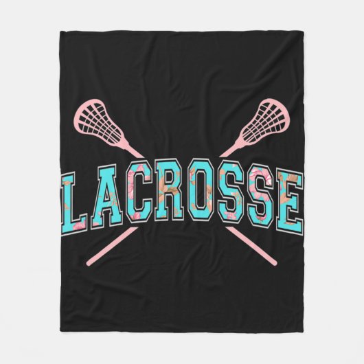 Floral Lacrosse Crossed Sticks LAX Girly Aquamarin Fleecedecke (Vorderseite)