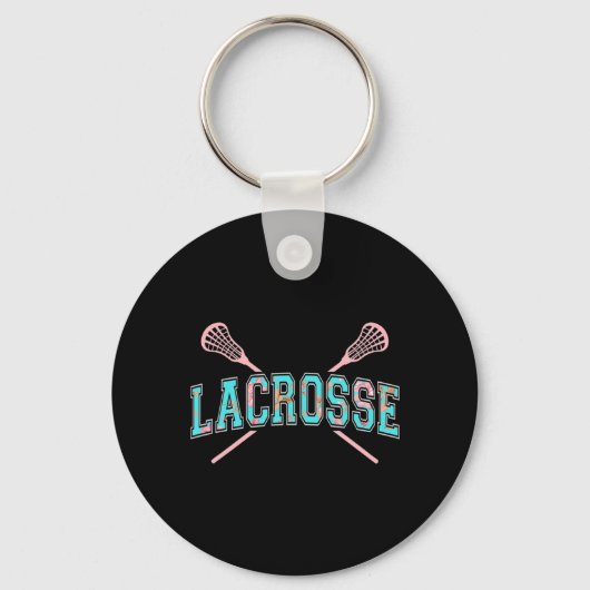 Floral Lacrosse Crossed Sticks LAX Girly Aquamarin Schlüsselanhänger (Vorderseite)
