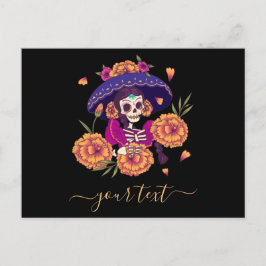 Floral Lady Skeleton Dia de los Muertos Postkarte