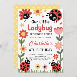 Floral ladybug birthday einladung