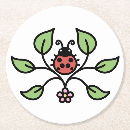 Floral Ladybug Coaster Runder Pappuntersetzer (Vorderseite)