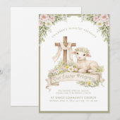 Floral Lamb with Cross | Easter Program Invitation Einladung (Vorne/Hinten)