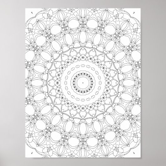Floral Lattice Kaleidoscope Coloring Page Design Poster (Vorne)