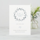 Floral Laurel Wreath Monogram Save the Date-Karte Dankeskarte (Stehend Vorderseite)