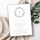 Floral Laurel Wreath Monogram Wedding Reception Begleitkarte