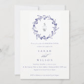 Floral Laurel Wreath Navy Blue Probe Dinner Einladung (Vorderseite)