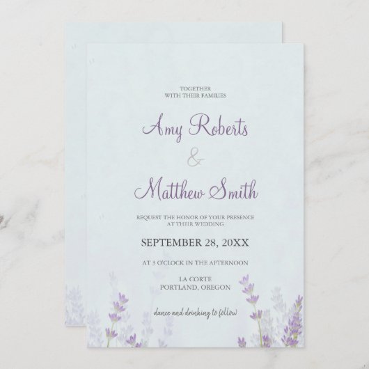 Floral Lavander Wedding Einladung (Vorne/Hinten)