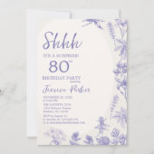 Floral Lavender Blue  80th Birthday Einladung (Vorderseite)