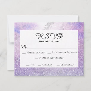 *~* Floral Lavender Blue Glitzer Elegant Wedding RSVP Karte