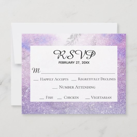 *~* Floral Lavender Blue Glitzer Elegant Wedding RSVP Karte (Vorderseite)