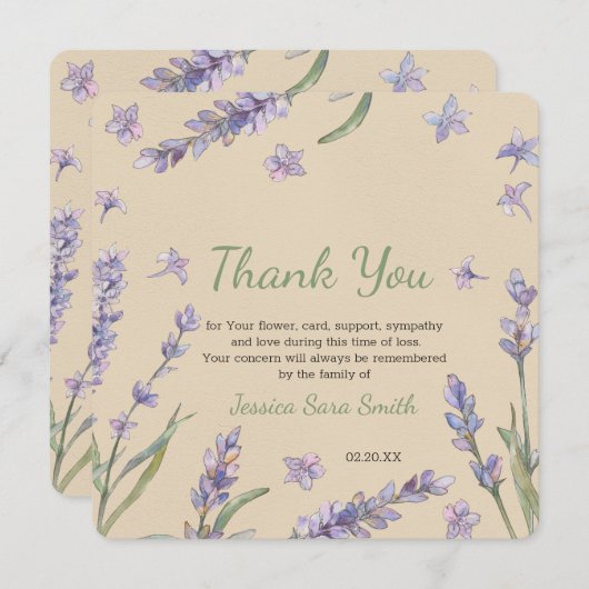 Floral Lavender Greenery Vielen Dank Gedenkkarte Einladung (Vorne/Hinten)
