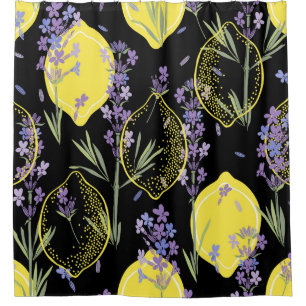 Floral Lavender Lemons Vintag Illustration Duschvorhang