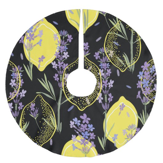 Floral Lavender Lemons Vintag Illustration Polyester Weihnachtsbaumdecke (Vorderseite)