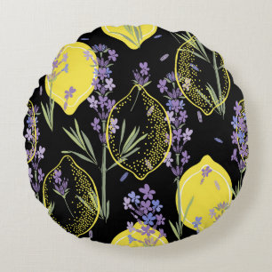 Floral Lavender Lemons Vintag Illustration Rundes Kissen