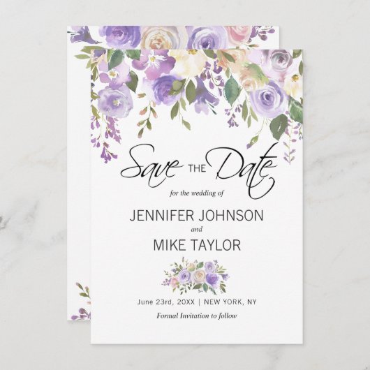 Floral Lavender Lila Lilac Blume Hochzeit Save The Date (Vorne/Hinten)