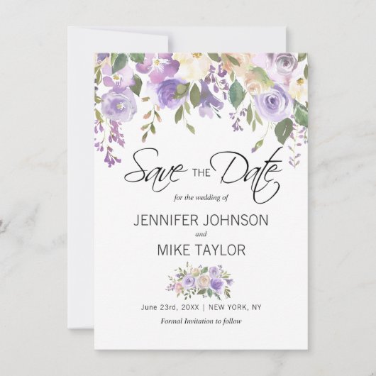 Floral Lavender Lila Lilac Blume Hochzeit Save The Date (Vorderseite)