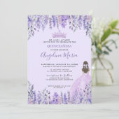 Floral Lavender Lila Quinceanera Einladung (Stehend Vorderseite)