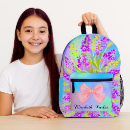 Floral Lavender Türkise Custom Niedlich Girl Schoo Bedruckter Rucksack