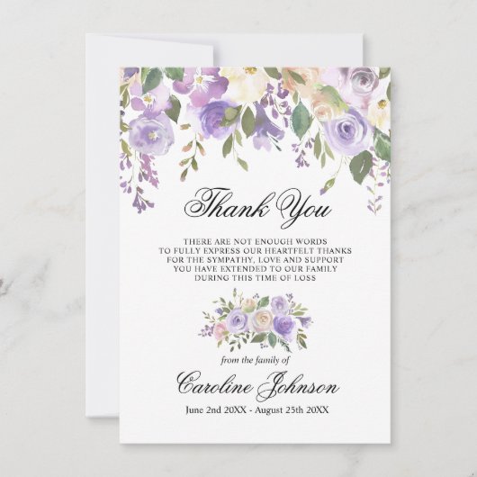 Floral Lavender Vielen Dank Beileid Memorial Gebet Dankeskarte (Vorderseite)