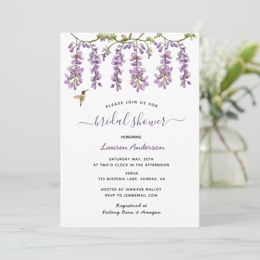 Floral Lavender Wisteria Brautparty Ankündigung (Stehend Vorderseite)