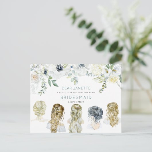 Floral Leaf Bridal Hair Girls Bridesmaid Anforderu Postkarte (Stehend Vorderseite)