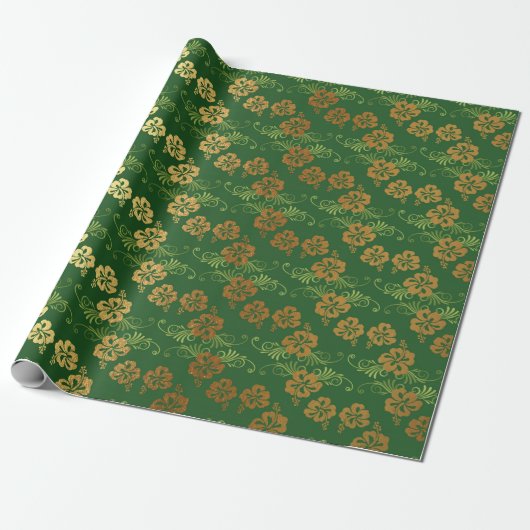 Floral Leafs Emerald Green GoldenChic Geschenkpapier (Ungerollt)