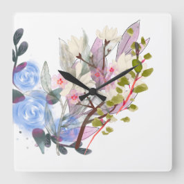 Floral Leaves Art – Elegant Flowers and Botanical Quadratische Wanduhr