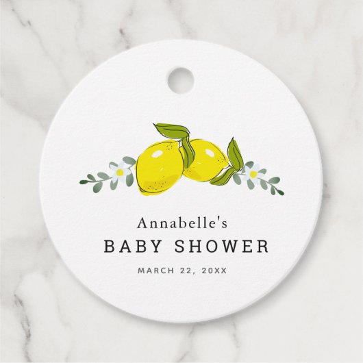 Floral Lemon Citrus White Baby Dusche Geschenkanhänger (Vorderseite)