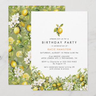 Floral Lemon | Fun Bright Yellow Erwachsene Geburt Einladung
