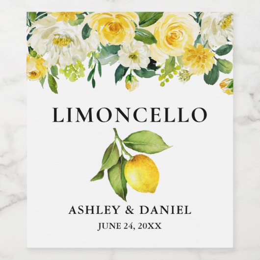 Floral Lemon Limoncello Hochzeitskartett Weinetikett (Einzelnes Label)
