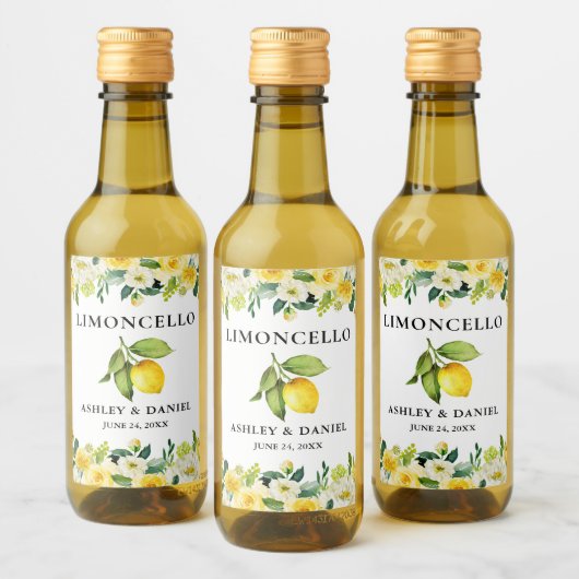 Floral Lemon Limoncello Wedding Mini Flasche Label Weinetikett (Flaschen)