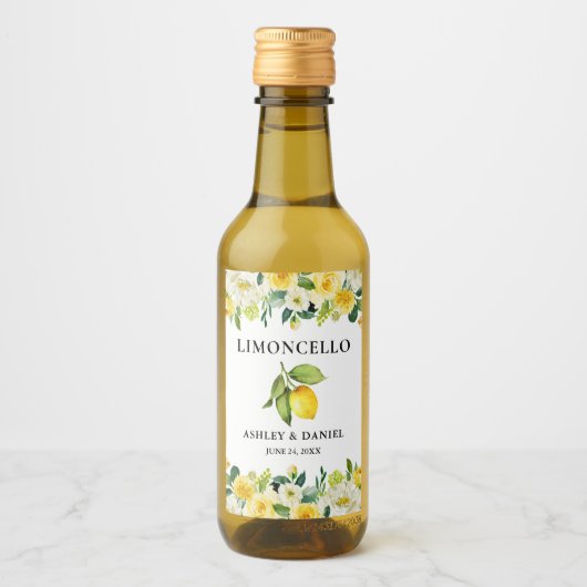 Floral Lemon Limoncello Wedding Mini Flasche Label Weinetikett (Vorderseite)