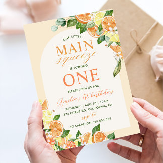 Floral Lemon Orange unser Hauptpresse 1. Geburtsta Einladung
