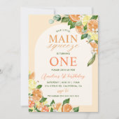 Floral Lemon Orange unser Hauptpresse 1. Geburtsta Einladung (Vorderseite)