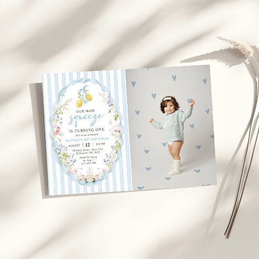 Floral Lemon Our Main Squeeze Birthday Invitation Einladung