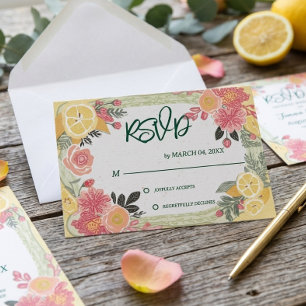 Floral Lemon Sommer Hochzeit RSVP Karte