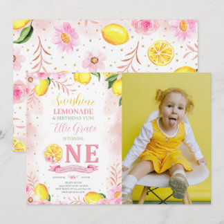 Floral Lemonade 1. Geburtstag Foto Einladung