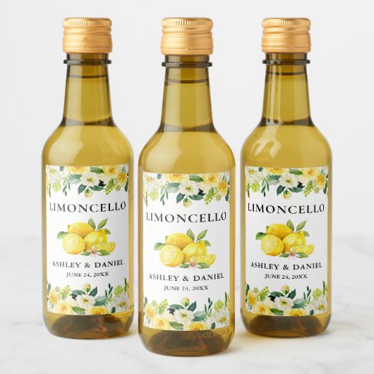 Floral Lemons Limoncello Wedding Mini Flasche Labe Weinetikett (Flaschen)
