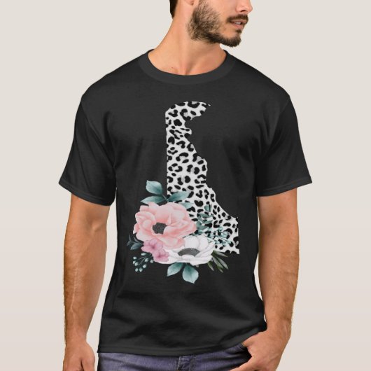 Floral Leopard Delaware Patriotische Frau Mädchen T-Shirt (Vorderseite)